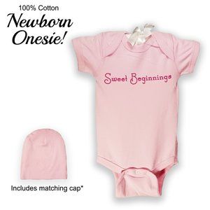 Newborn Onesie in Pink with Matching Cap